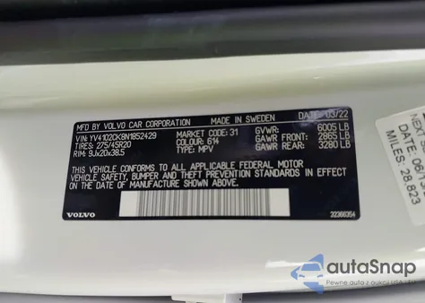 2022 Volvo Xc90 T5 Momentum 7 Passenger from USA, damaged, VIN YV4102CK8N1852429